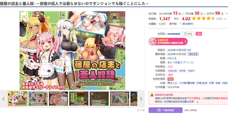 DL10月新作 回合RPG/日常生活 旅店店主和亚人奴隶（宿屋の店主と亜人奴○～安宿の収入では暮らせないのでダンジョンで PC端 更新版 预览图