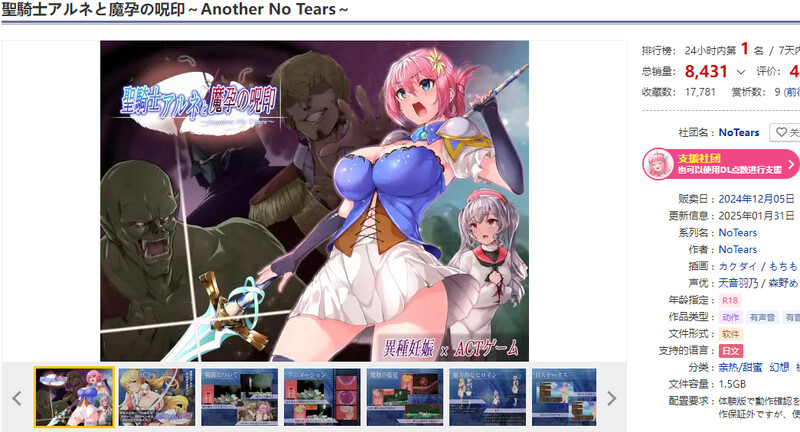圣骑士阿恩与魔孕咒印（聖騎士アルネと魔孕の呪印～Another No Tears～）V1.0.10 DL官中 PC端 官中版 预览图